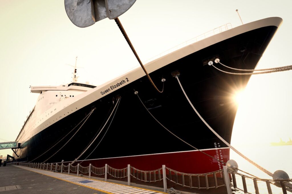 The QE2 docked in Port