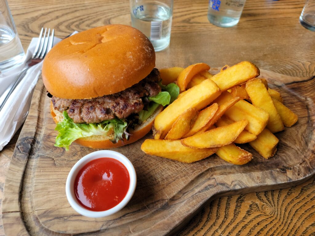 My burger and chips