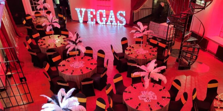 Corporate entertainment in Belfast Tables set with Vegas theme